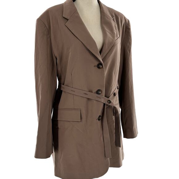 TopShop Belted Jacket Long Blazer 10 NWOT Tan Khaki Jacket Women's Academia Corp - Picture 4 of 9